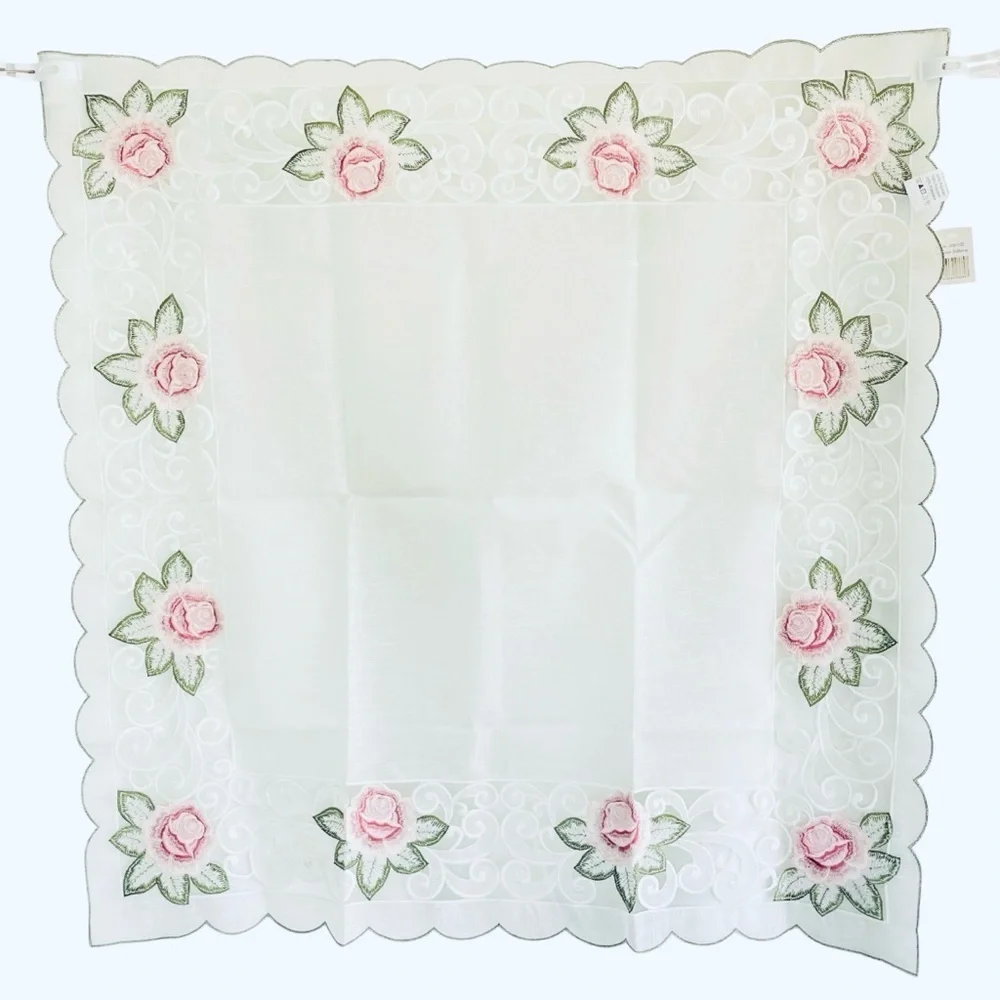 EMBROIDERED TABLECLOTH centerpiece on thick polyester roses 2’9”